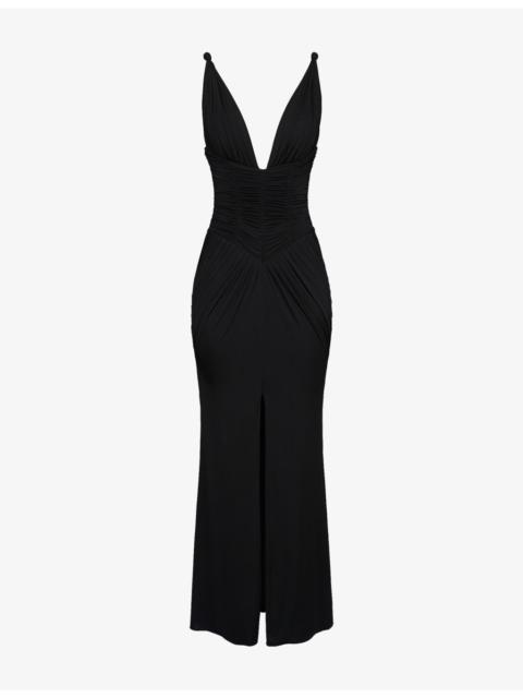House of CB Tabitha Front-Split Stretch-Woven Maxi Dress