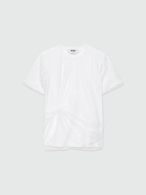 MSGM White cotton and tulle T-Shirt