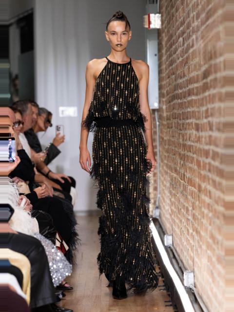 LAPOINTE Satin Crop Halter Cami With Deco Stripe Embroidery