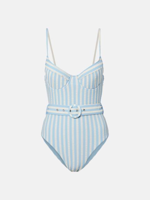 SIMKHAI Noa belted striped swimsuit