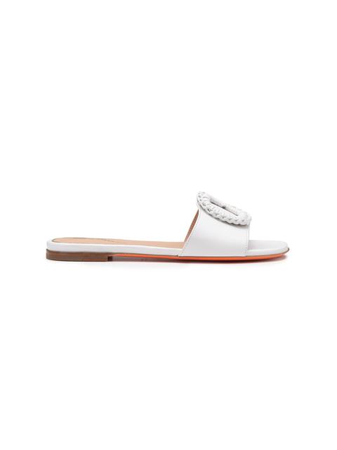 Santoni Women's white leather slide sandal