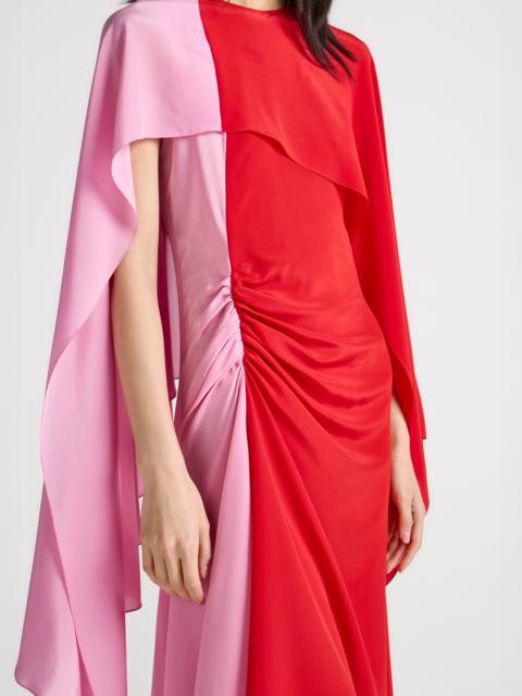 JW Anderson WOMENS CAPE SILK DRESS IN RED & BUBBLEGUM PINK