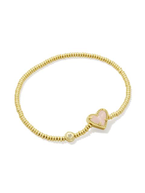 KENDRA SCOTT Ari Heart Gold Stretch Bracelet in Rose Quartz