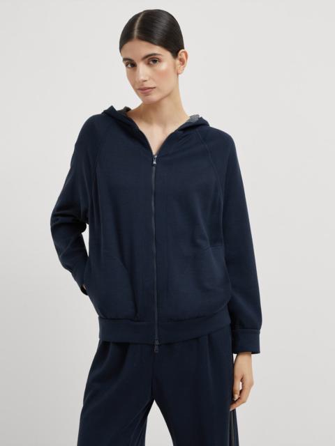 Brunello Cucinelli Cotton and silk interlock hooded sweatshirt with precious stripe