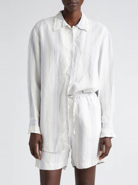 Portico Stripe Rumpled Satin Button-Up Shirt
