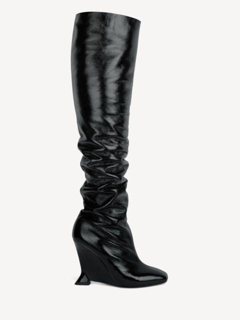 Balmain Thigh-high wedge boots in crinkled patent leather