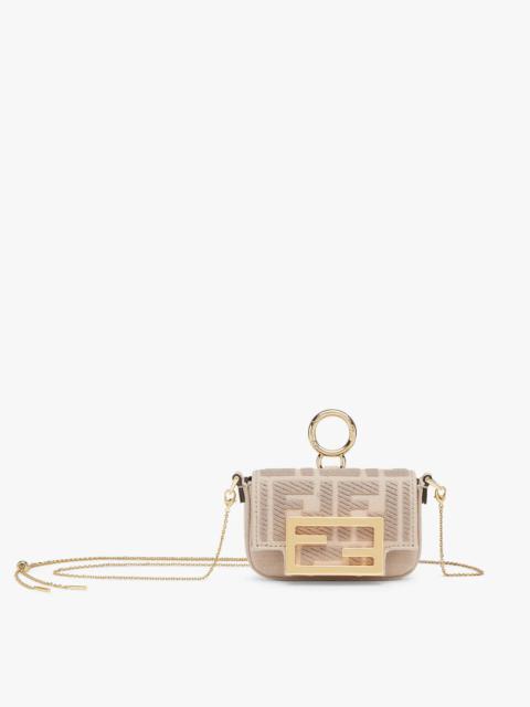 FENDI Beige canvas charm with FF embroidery