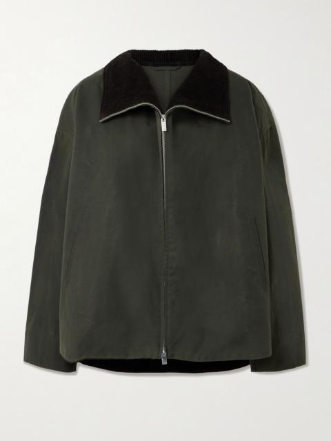 Totême Corduroy-trimmed waxed organic cotton jacket Forest green