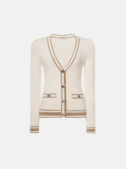 Alessandra Rich RIBBED KNIT CARDIGAN WITH LUREX DETAILS