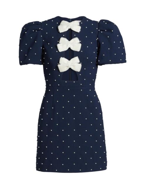 REBECCA VALLANCE Women's Veronica Pearl Bow Puff-Sleeve Minidress - Blue
