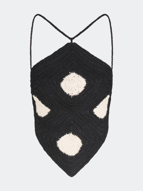 SIMONMILLER Kit Crochet Top In Black/Macadamia Polka Dot