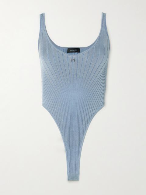 MUGLER Embellished Ribbed Stretch-knit Bodysuit