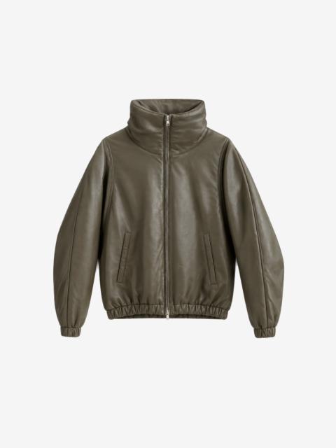 The Frankie Shop Assissi Leather Funnel Neck Bomber Jacket - Dark Olive