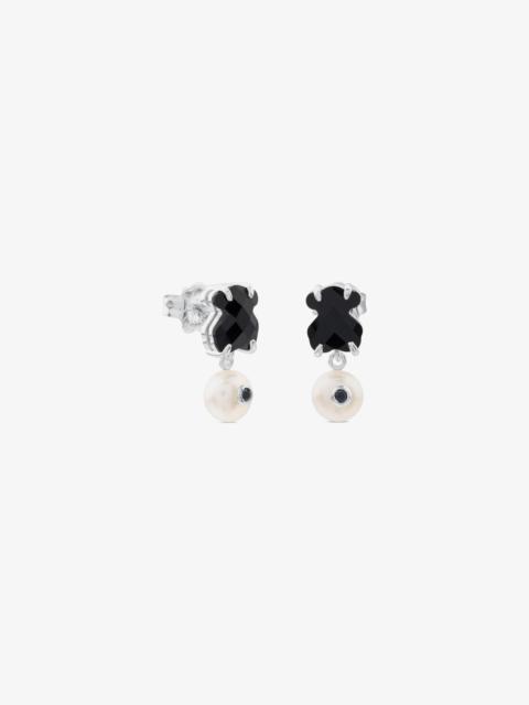 TOUS Silver Erma Earrings with Onyx, Pearl and Spinel
