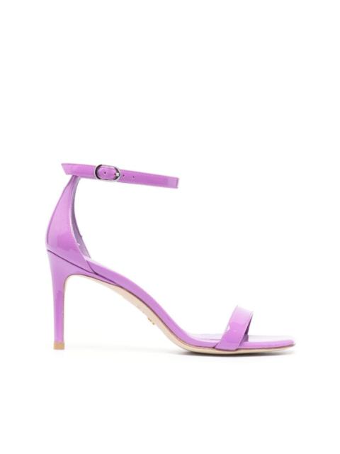 Stuart Weitzman patent-finish 85mm square-toe sandals