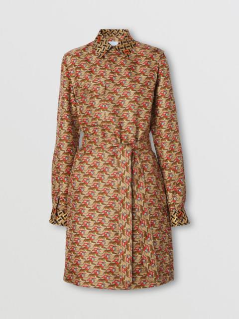 Burberry Tiger Graphic and Monogram Silk Shirt Dress