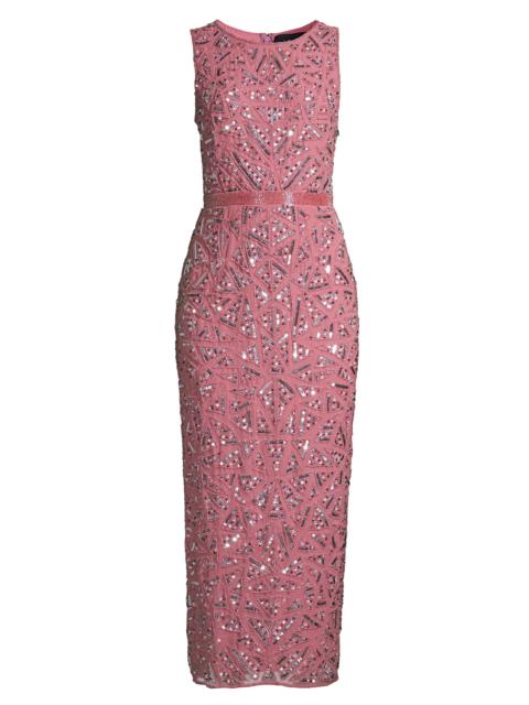 MAC DUGGAL Women's Triangle Bead & Sequin Pattern Midi Sheath Dress - Rosewood