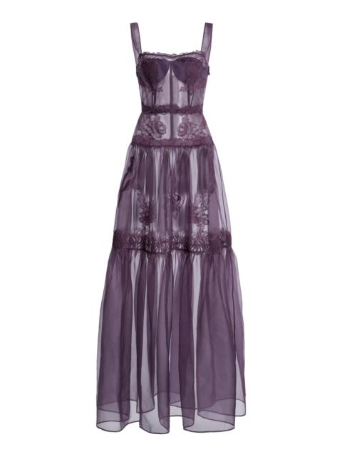 ZUHAIR MURAD Lace Detailed Organza Maxi Dress purple
