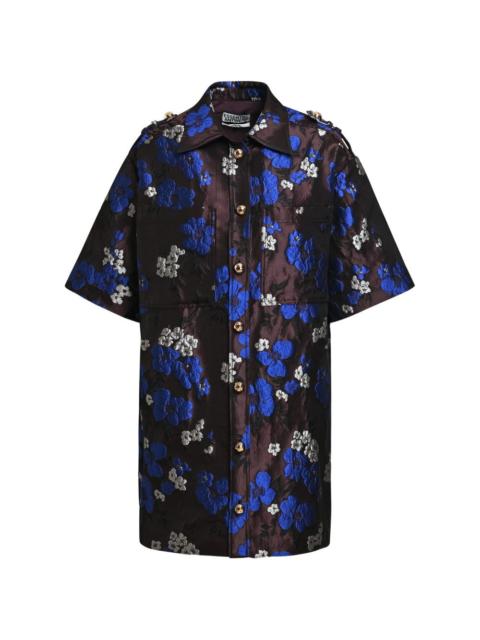 ESSENTIEL ANTWERP floral-jacquard shoulder-epaulette shirt mini dress