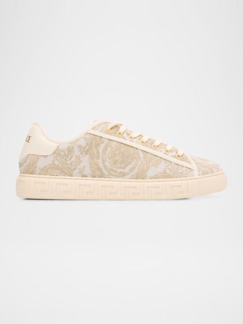 VERSACE Men's La Greca Baroque Canvas Low-Top Sneakers