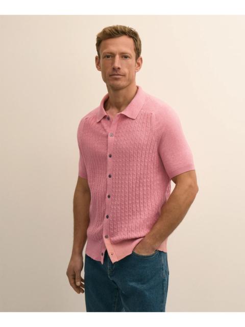 Brooks Brothers Cotton Cable-Knit Short-Sleeve Polo Sweater