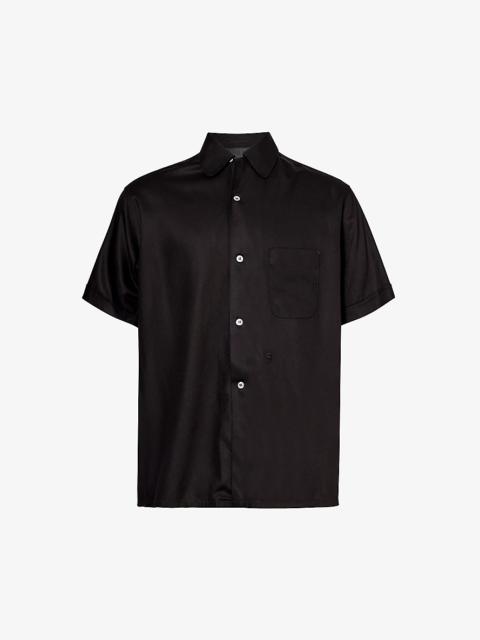 Maison Margiela Short-sleeve brand-embroidered relaxed-fit woven-blend shirt