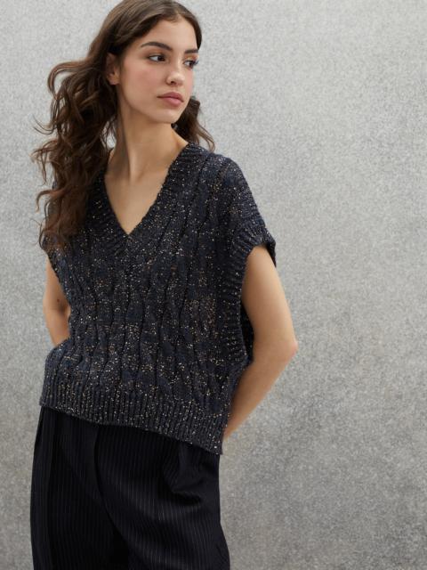 Dazzling silk and linen cable knit sweater vest