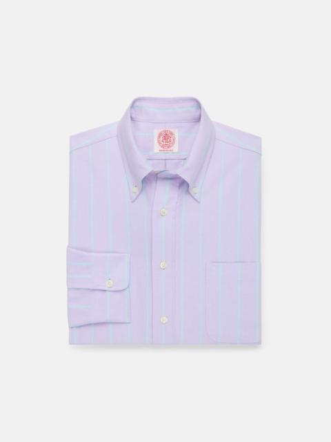 J. PRESS MADE-IN-USA PURPLE WITH GREEN STRIPE OXFORD CLOTH SPORT SHIRT - CLASSIC FIT