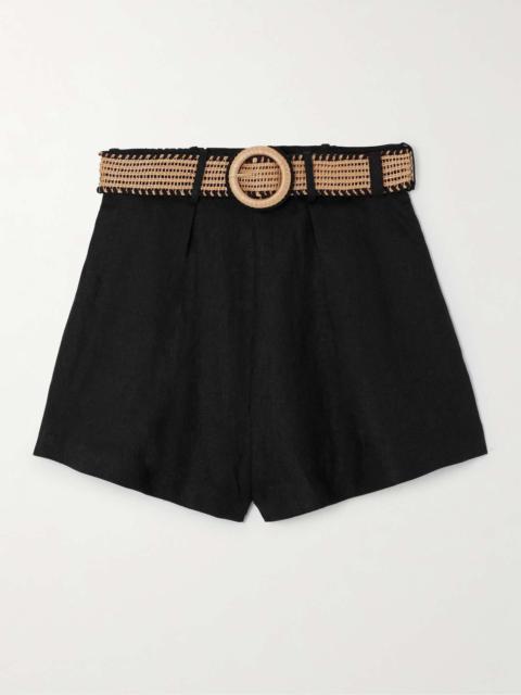 Halliday belted pleated linen shorts