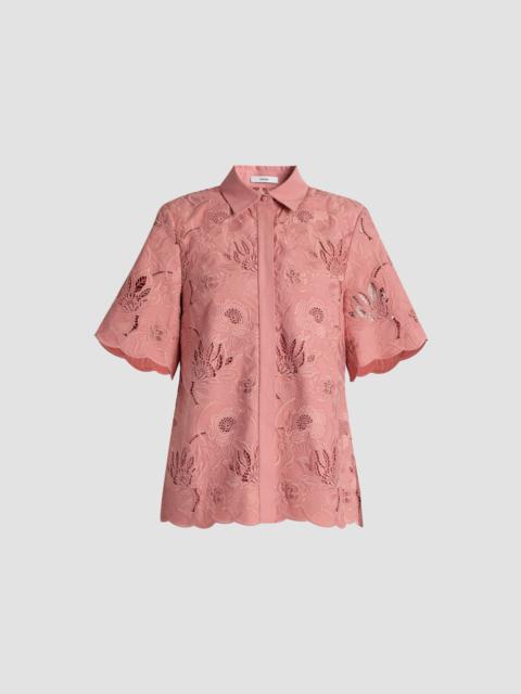 Erdem FLORAL COTTON CUTWORK SHORT SLEEVE SHIRT