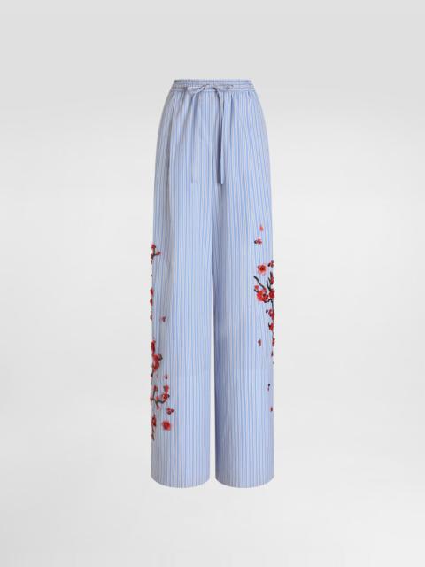 Dolce & Gabbana Poplin trousers with cherry tree embroidery