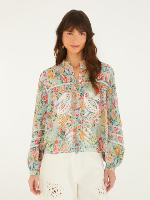 FARM RIO Multicolor Rendeira Cutwork Long Sleeve Blouse