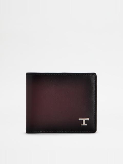 WALLET IN LEATHER - BURGUNDY, BLACK