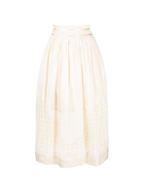 Cadena lace-insert midi skirt