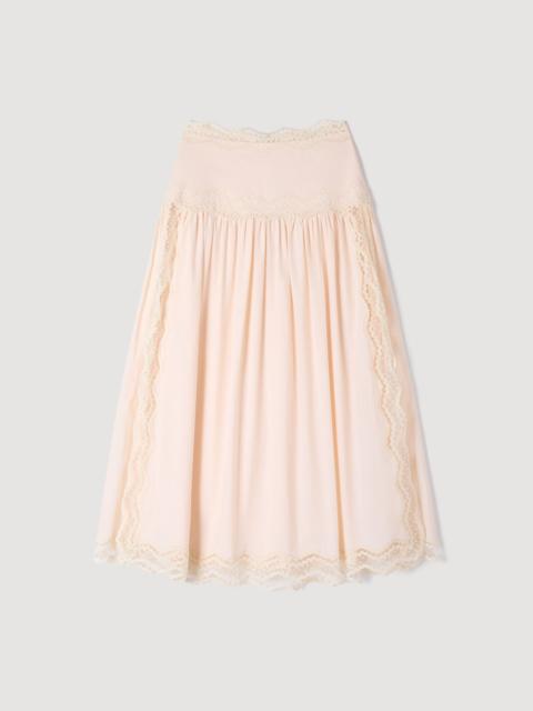 Sandro MAXI COTTON SKIRT WITH TRIM