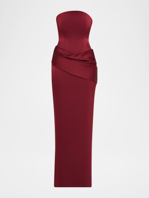 ALEX PERRY Strapless Corset Draped Column Gown