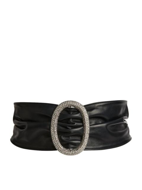 Alessandra Rich Leather Crystal-Embellished Waist Belt