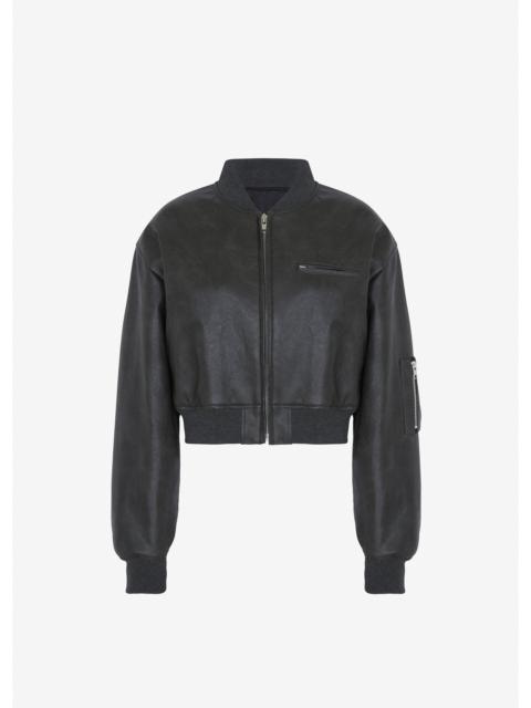 The Frankie Shop Gae Faux Leather Cropped Bomber - Charcoal
