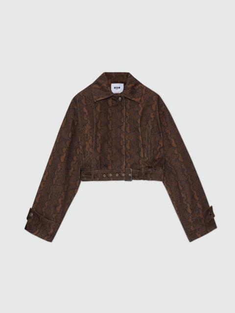 MSGM Python print gabardine cropped jacket.