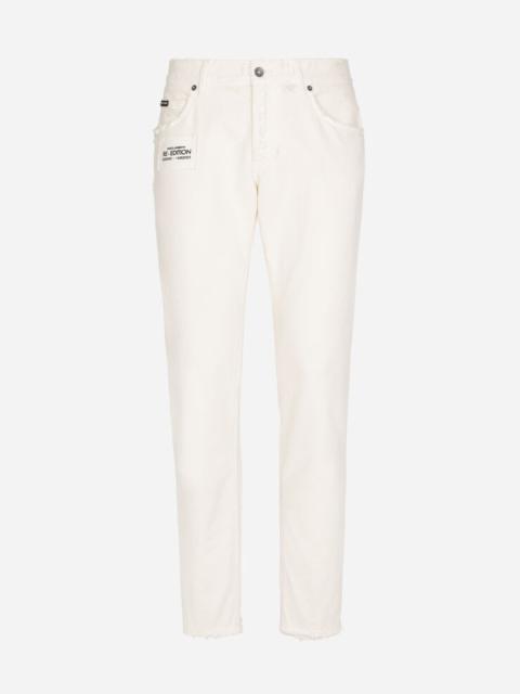 Regular-fit white denim jeans