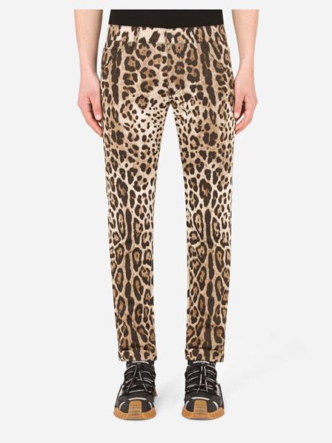 Leopard-print stretch cotton pants