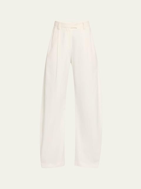 Brunello Cucinelli Pleated Cotton Barrel-Leg Tailored Pants