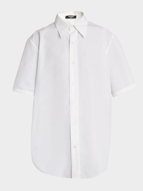 Balmain Men's Embroidered PB Logo Cotton Short-Sleeve Shirt