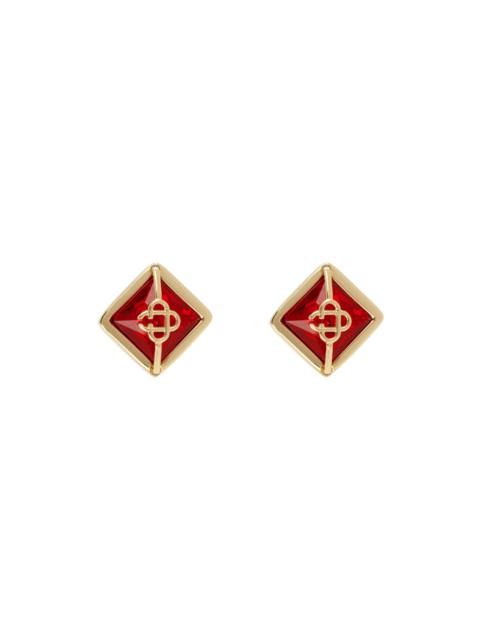 Gold & Red Crystal Monogram Earrings