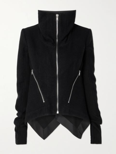 Rick Owens Giacca satin-trimmed boiled-wool turtleneck jacket Black