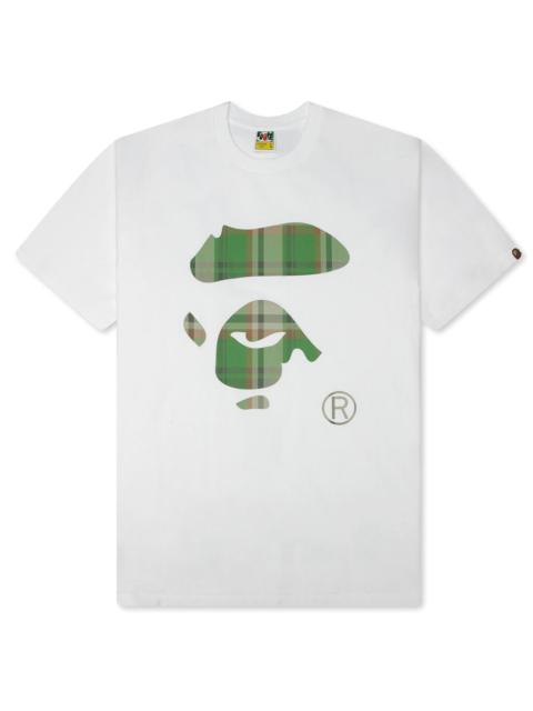 A BATHING APE® BAPE CHECK APE FACE TEE - WHITE/GREEN