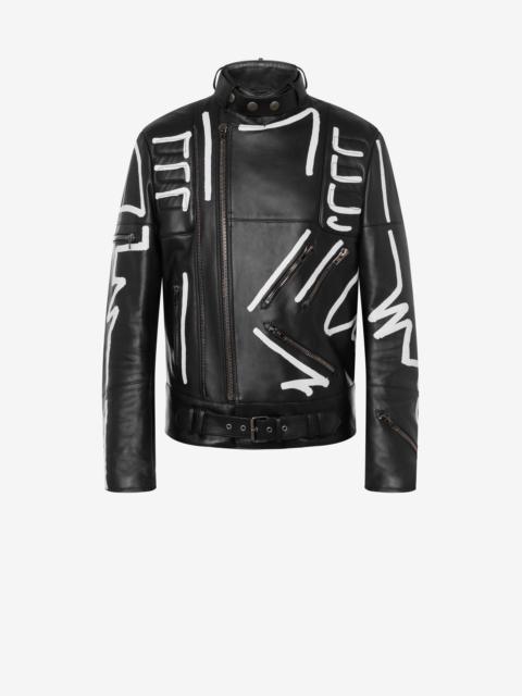 Moschino SQUIGGLES NAPPA LEATHER BIKER JACKET
