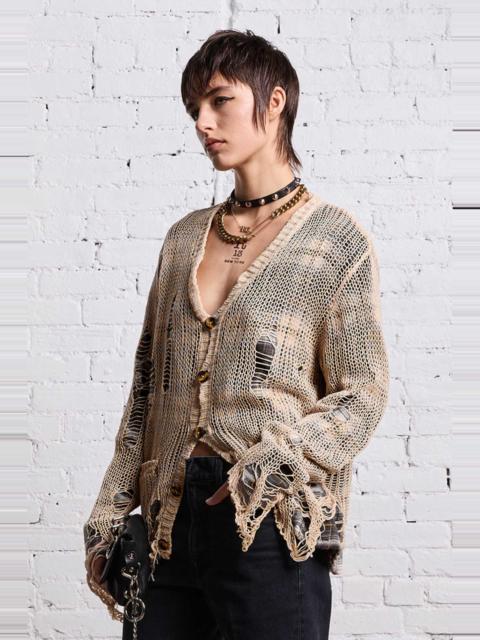 R13 RELAXED OVERLAY CARDIGAN - CREAM AND BLACK PLAID