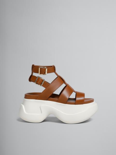 Marni BROWN LEATHER GLADIATOR SANDAL WITH PLATFORM SOLE