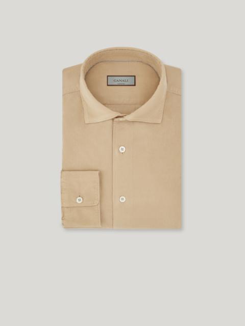 Canali BEIGE GARMENT DYED COTTON VELVET REGULAR-FIT SHIRT